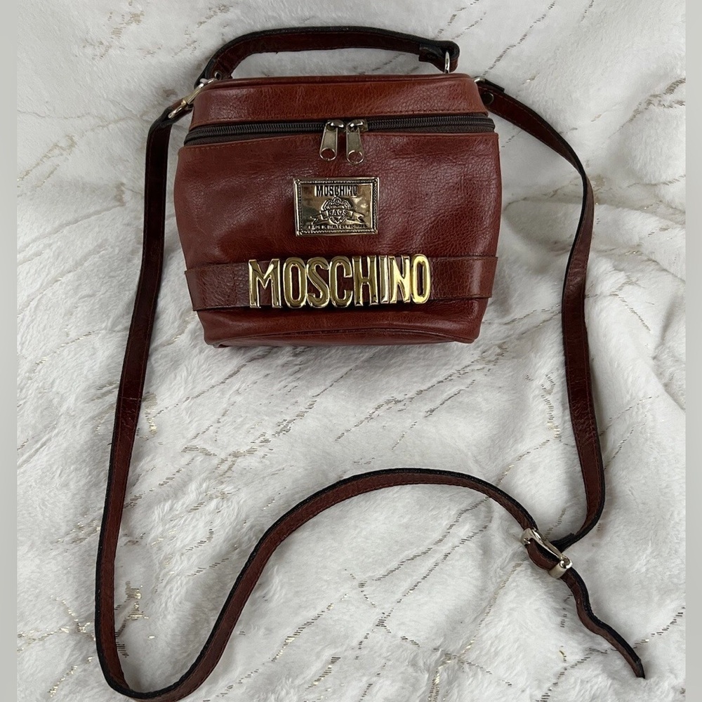 Moschino Chestnut Leather Bag with Gold Details